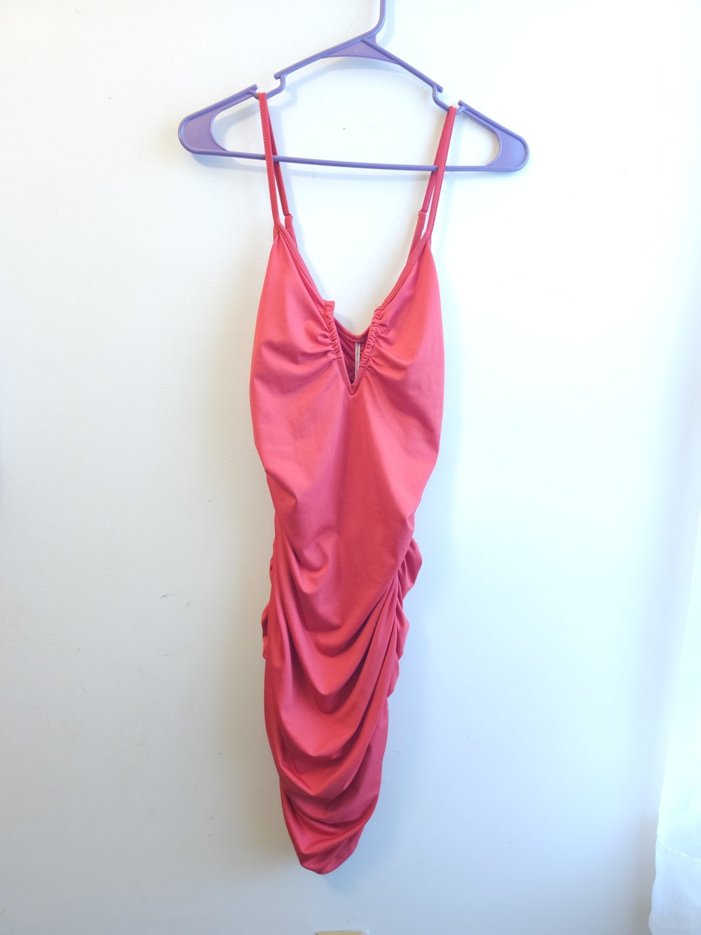 SHEIN Hot Pink Ruched V-Neck Mini Dress